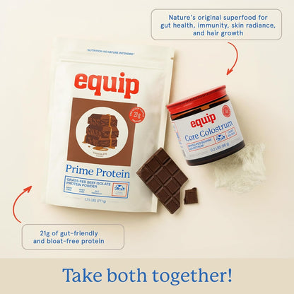 Equip Foods Prime Protein Powder | Clean Grass Fed Beef Protein Powder | Keto Friendly Carnivore Protein Isolate | Gluten & Dairy Free | Helps Build & Repair Tissue | 30 Servings, Chocolate (No Sugar)